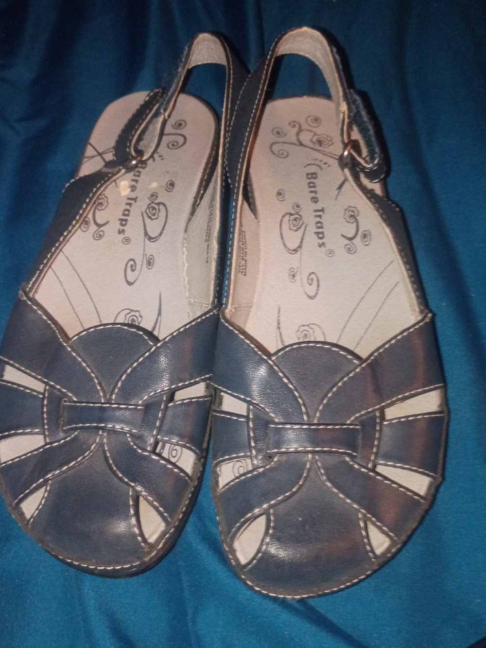 BareTraps Navy and Cream Leather Slingback Sandals